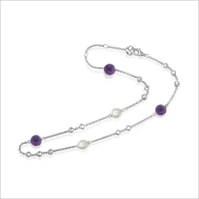 Icona Amethyst & Pearl 18 Necklace in Sterling Silver