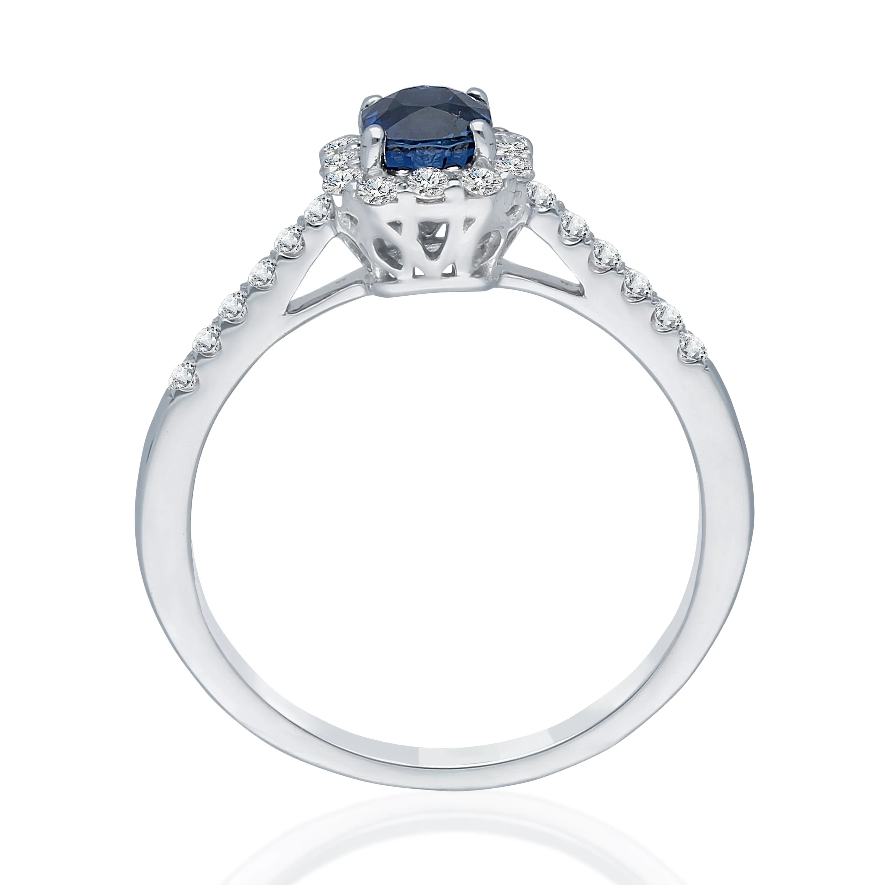 Kallati Heirloom Cushion Halo Sapphire & Diamond Engagement Ring in 14K White Gold