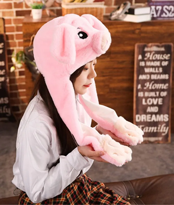 LED Movable-Ear Pink Piggy Hat