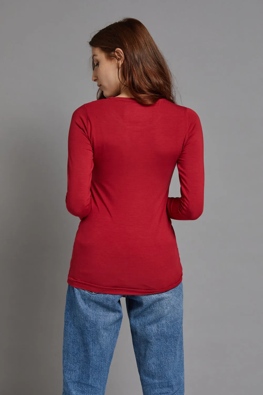 Majestic Long Sleeve Soft Touch Viscose Crewneck in Rubis