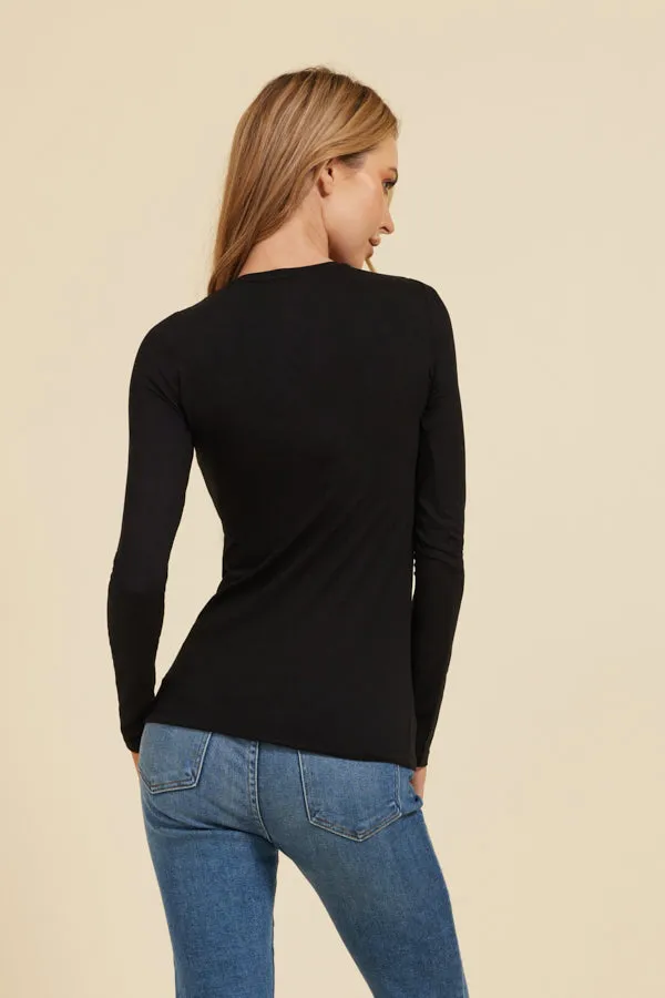 Majestic Long Sleeve Viscose Crewneck in Noir