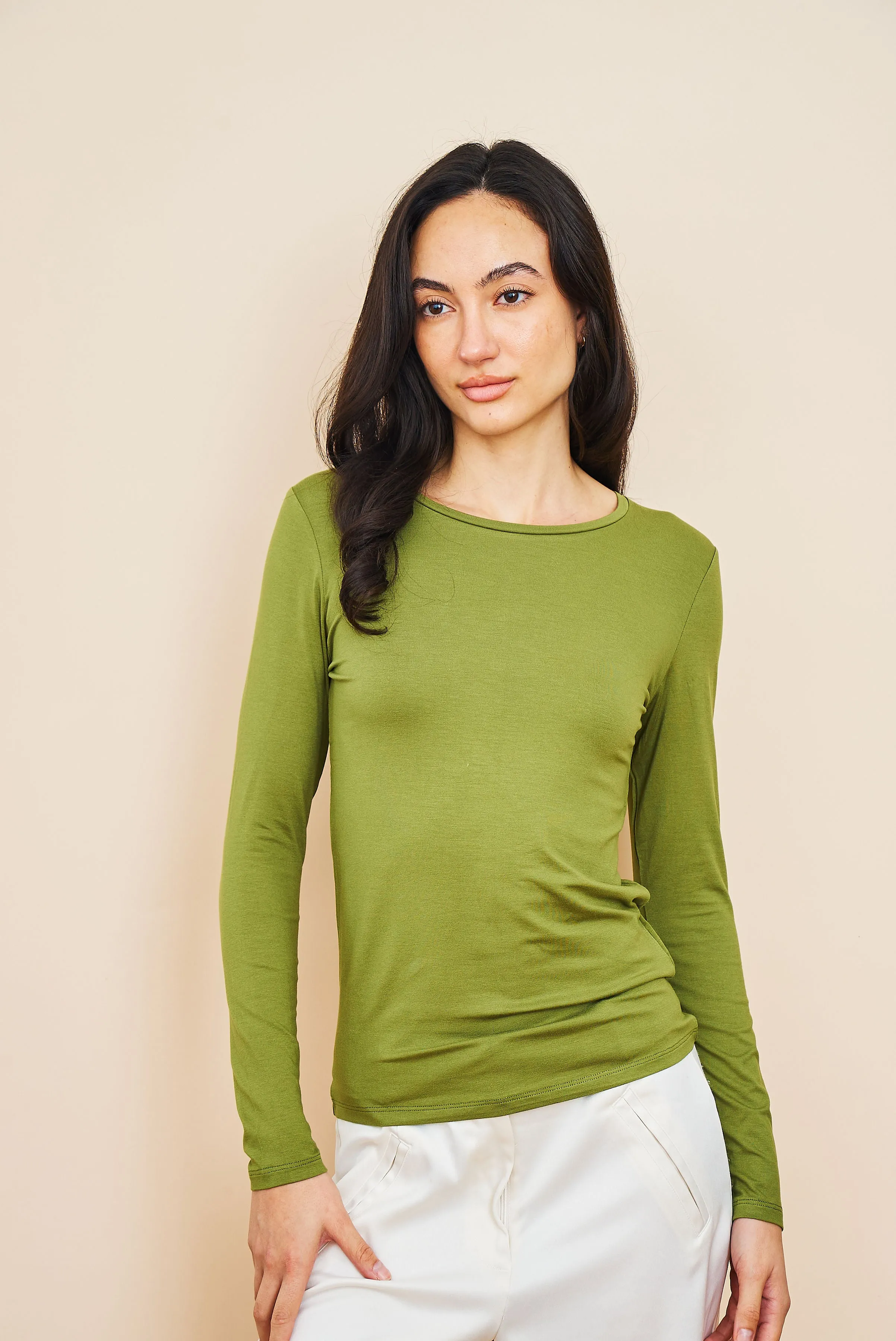 Majestic Soft Touch Long Sleeve Crewneck in Avocado