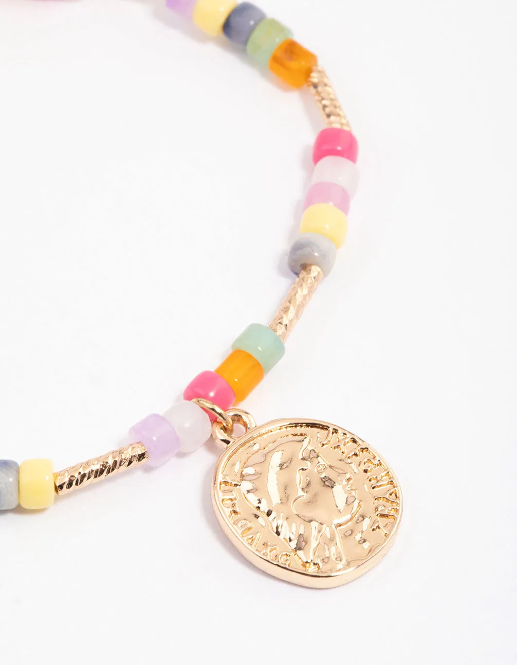 Mixed Bead & Coin Pendant Bracelet