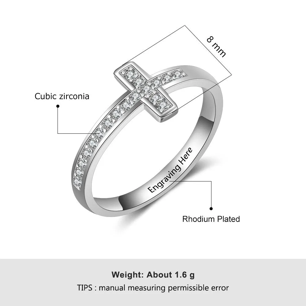 Personalized Cubic Zirconia Cross Rings For Women