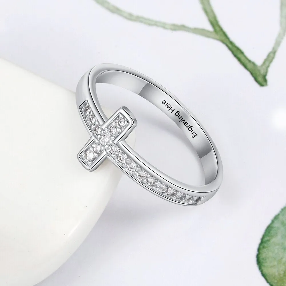 Personalized Cubic Zirconia Cross Rings For Women