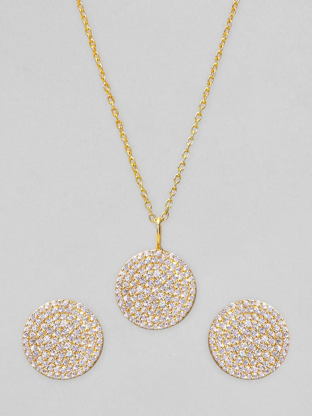 Rubans 925 Silver Gold Color Pendant Set With Studded Earring.