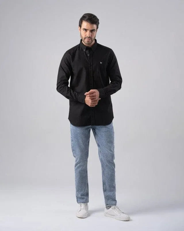 SLIM-FIT OXFORD SHIRT  - BLACK