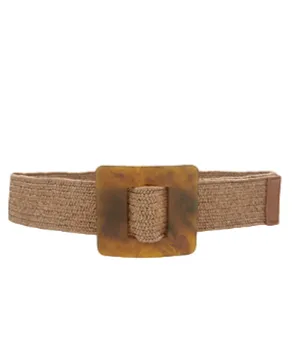 Square Lucite Buckle Straw Belt in mocha