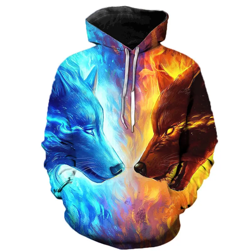 Unique Fire and Ice Wolf Hoodie