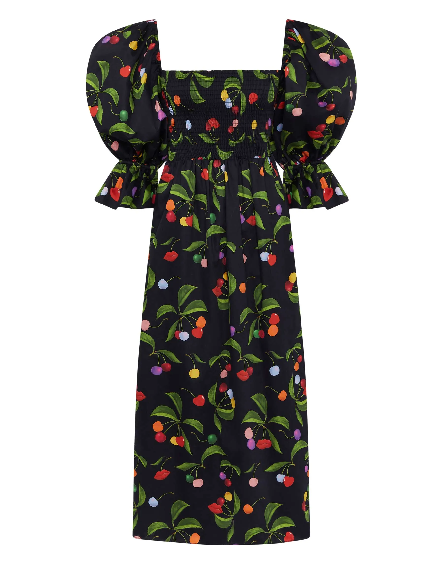 Viona Cotton Midi Dress - Cherry Black - SALE