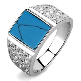 WildKlass Stainless Steel Ring High Polished Men Synthetic Sea Blue