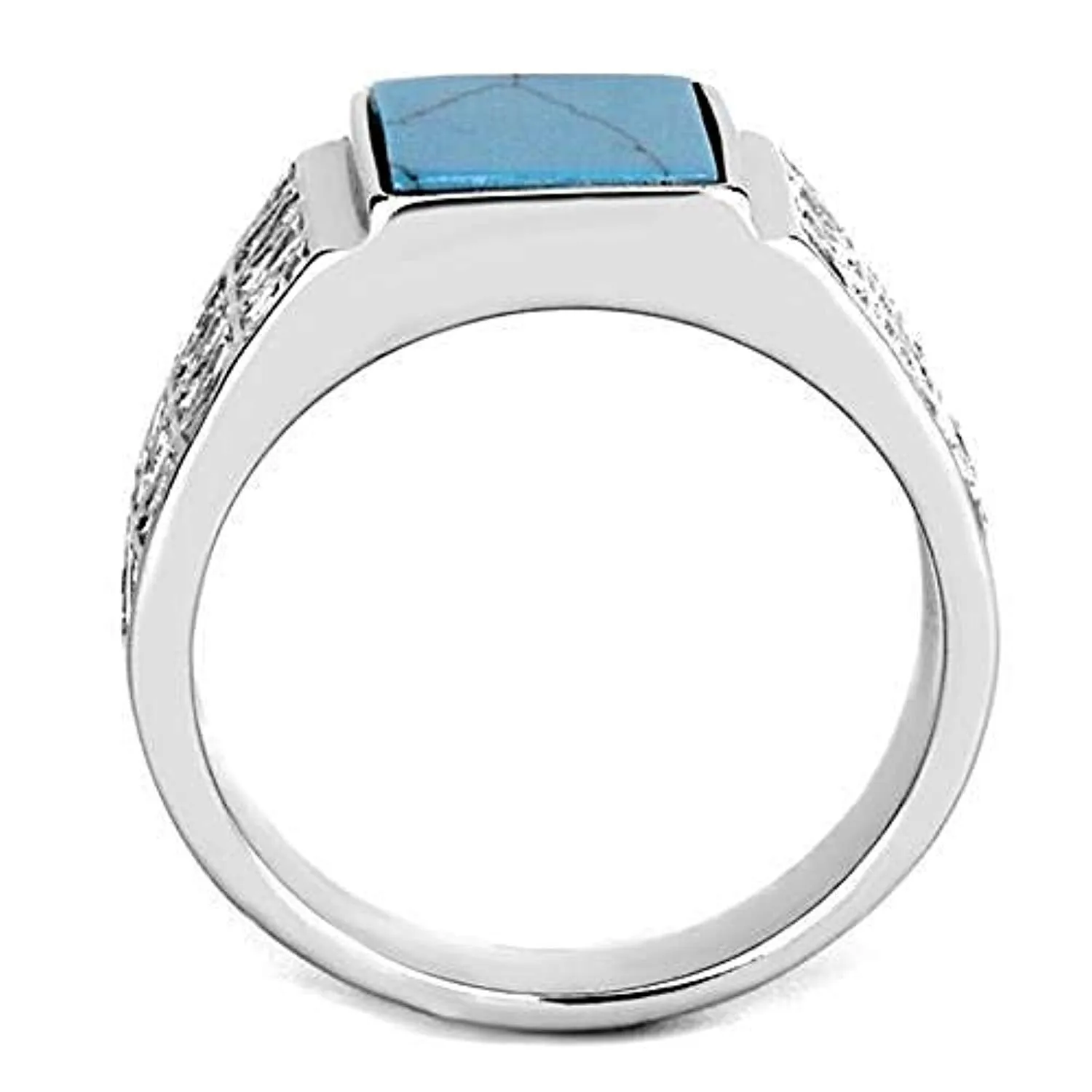 WildKlass Stainless Steel Ring High Polished Men Synthetic Sea Blue