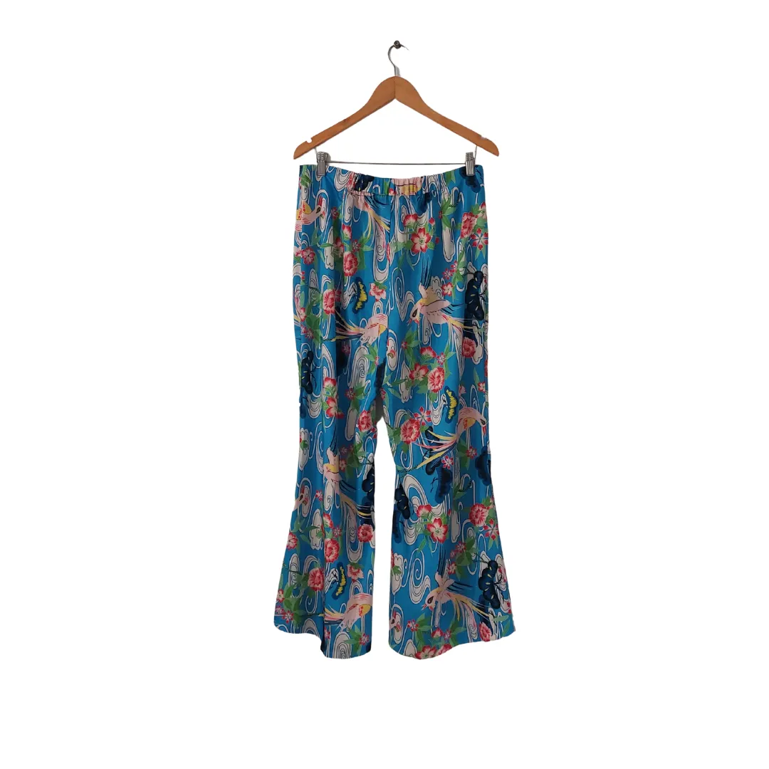 ZARA Blue Printed Satin Wide-leg Pants | Like New |